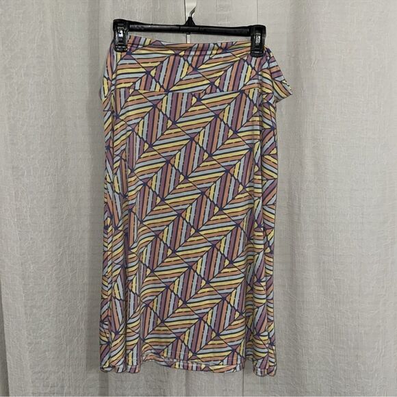 LuLaRoe 3X Azure Pastel Yellow Mauve Pink Blue Orange Geo Print A-Line Skirt - Picture 4 of 11